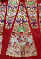 Red Banarasi Pure Katan Silk Unstitched Lehenga Set - Luxurion World