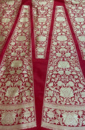 Red Banarasi Pure Katan Silk Unstitched Lehenga Set - Luxurion World