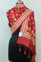 Red Banarasi Silk Dupatta - Luxurion World