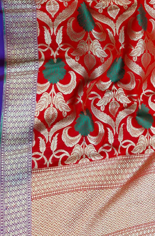 Red Banarasi Silk Dupatta - Luxurion World