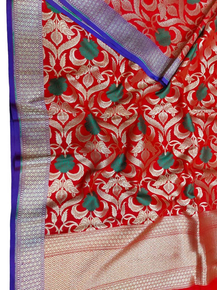 Red Banarasi Silk Dupatta - Luxurion World