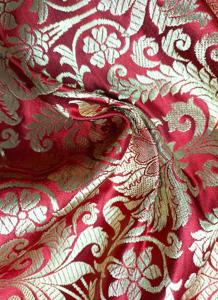 Red Banarasi Silk Fabric ( 1 Mtr ) - Luxurion World