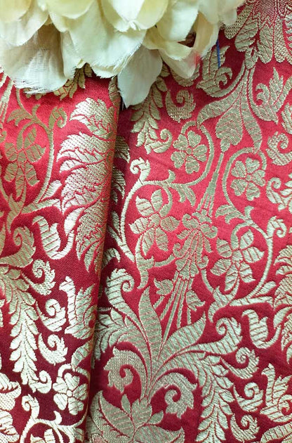 Red Banarasi Silk Fabric ( 1 Mtr )
