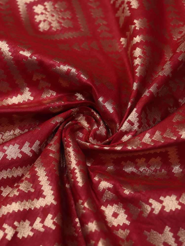 Red Banarasi Silk Fabric ( 1 Mtr ) - Luxurion World