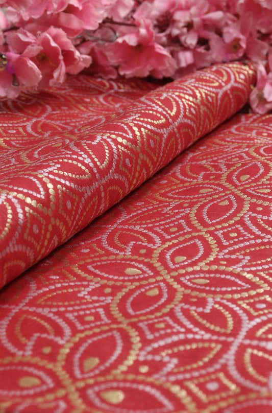 Red Banarasi Silk Fabric (1 Mtr) - Luxurion World