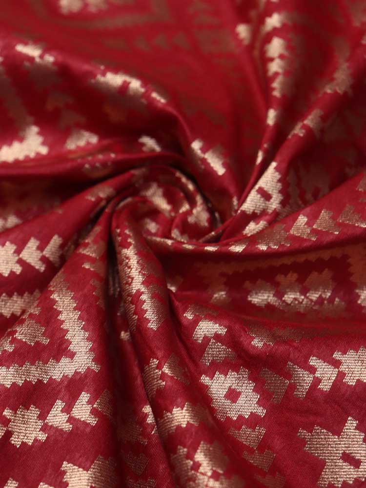 Red Banarasi Silk Fabric ( 1 Mtr ) - Luxurion World