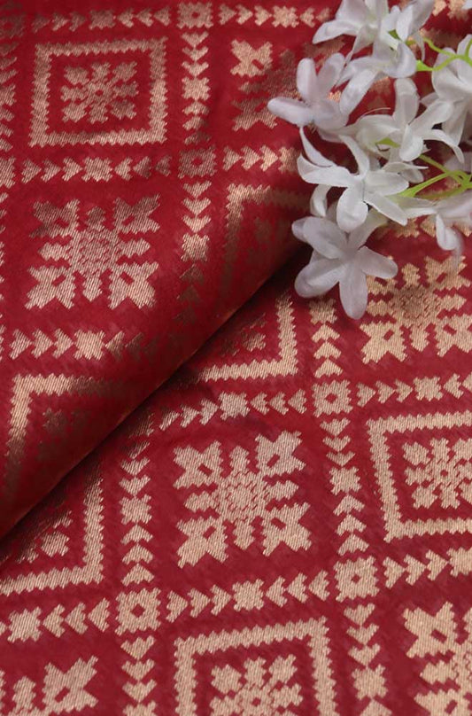 Red Banarasi Silk Fabric ( 1 Mtr ) - Luxurion World