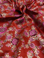 Red Banarasi Silk Meenakari Fabric ( 1 Mtr ) - Luxurion World