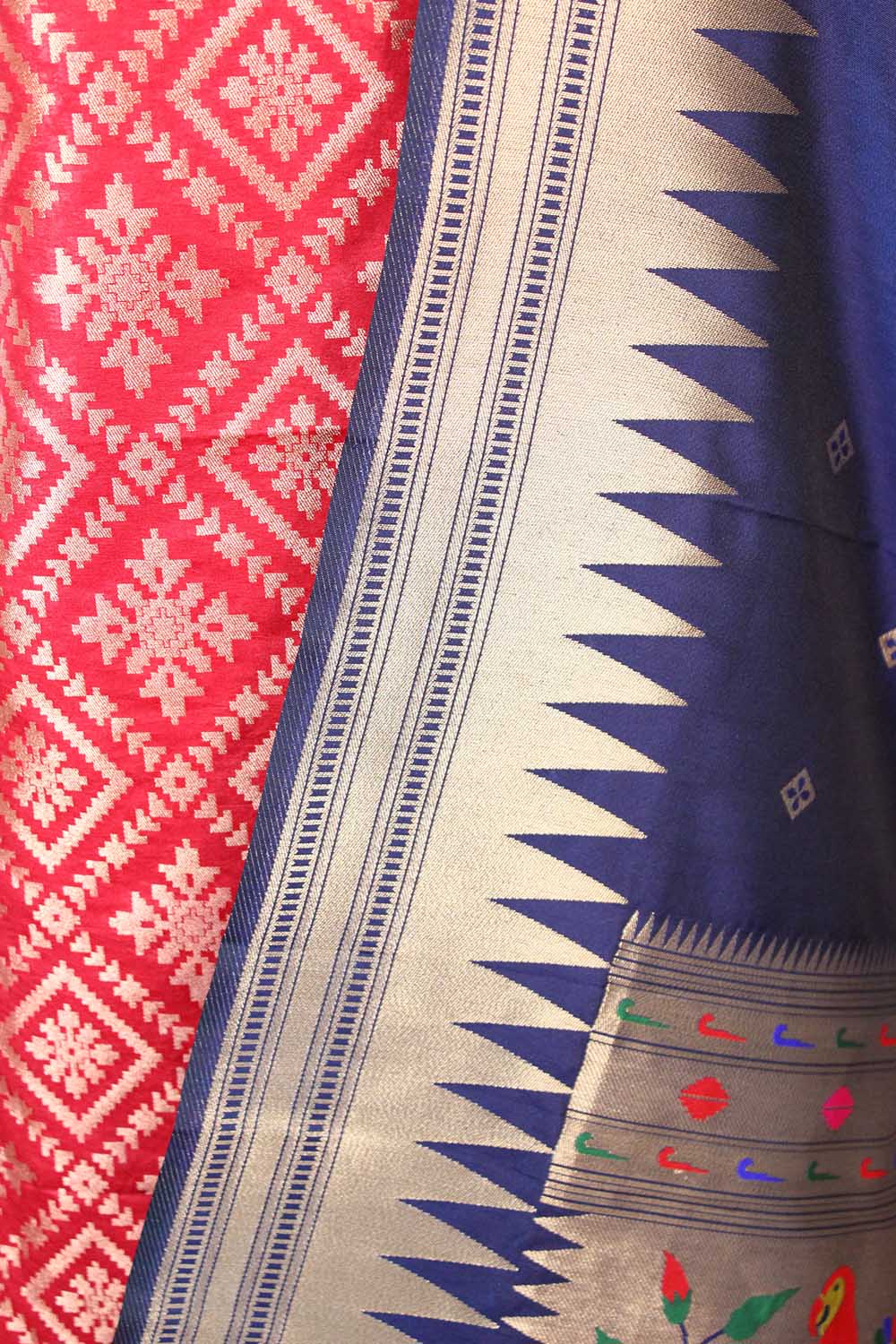Red Banarasi Silk Suit With Blue Paithani Silk Dupatta