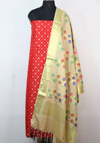 Red Banarasi Silk Suit With Cream Banarasi Silk Dupatta - Luxurion World