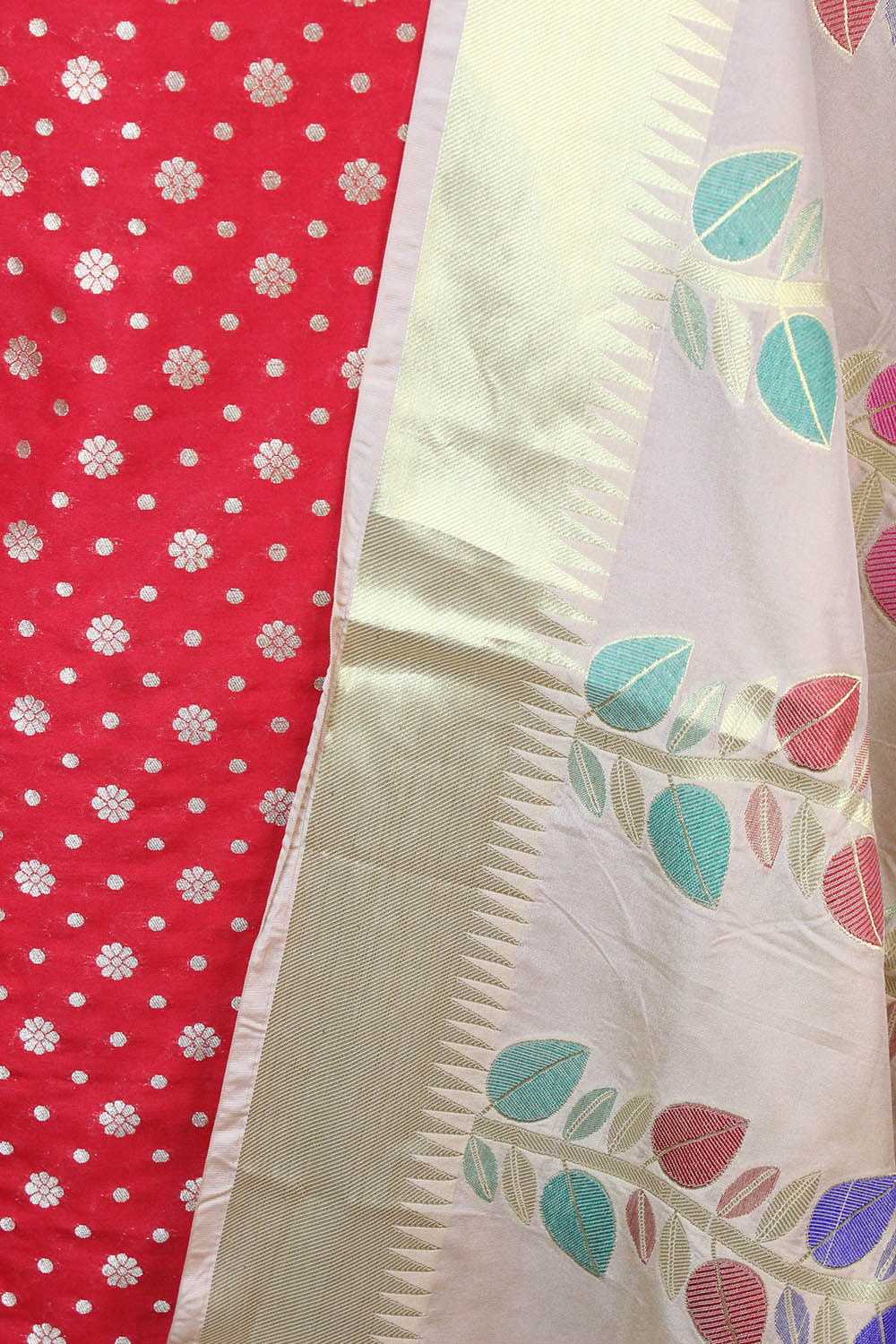 Red Banarasi Silk Suit With Cream Banarasi Silk Dupatta - Luxurion World