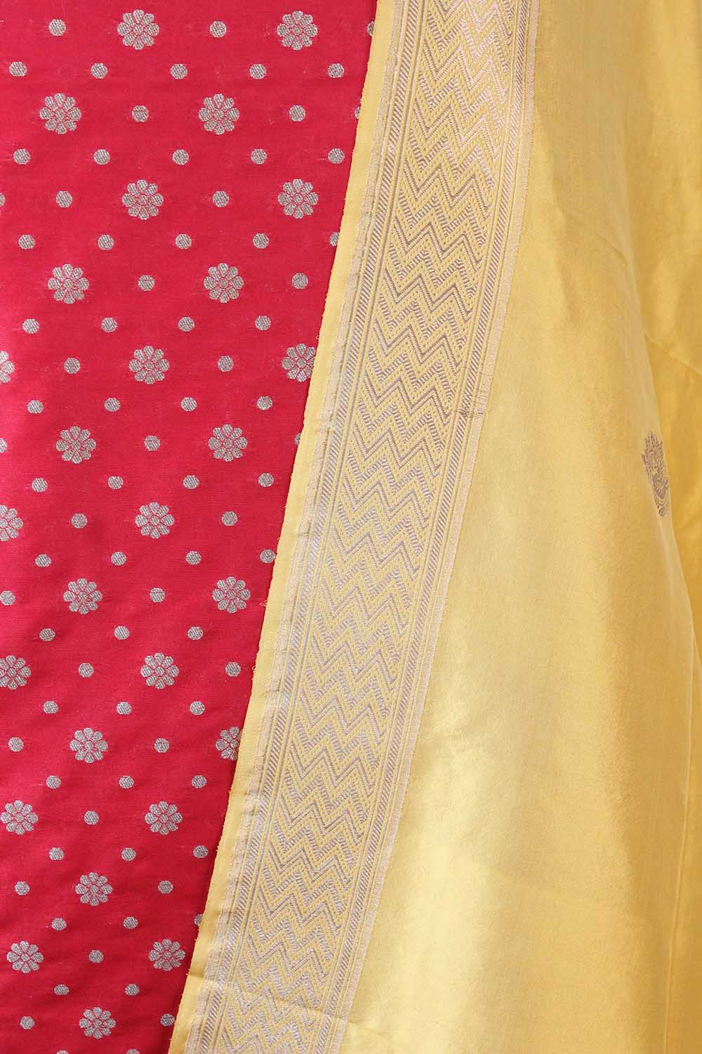 Red Banarasi Silk Suit With Yellow Handloom Banarasi Pure Katan Silk Dupatta - Luxurion World