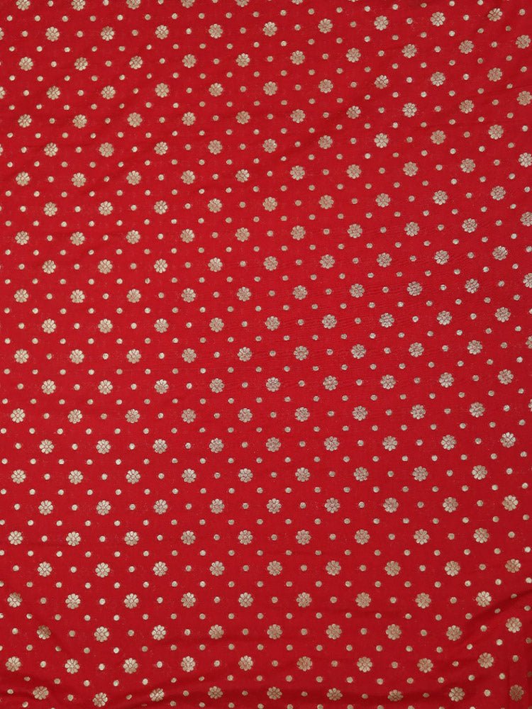 Red Banarasi Silk Zari Booti Design Fabric (0.5 Mtr ) - Luxurion World
