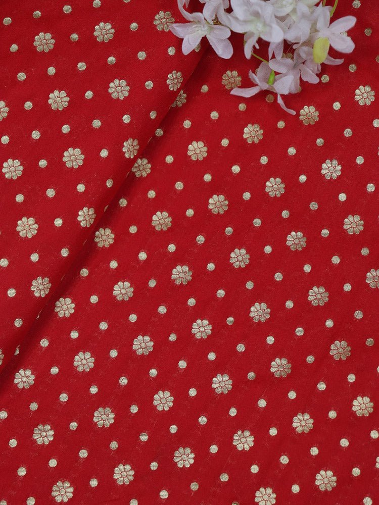 Red Banarasi Silk Zari Booti Design Fabric (0.5 Mtr ) - Luxurion World