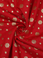 Red Banarasi Silk Zari Booti Design Fabric (0.5 Mtr ) - Luxurion World