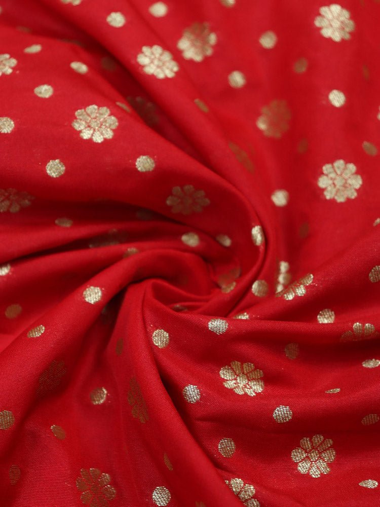 Red Banarasi Silk Zari Booti Design Fabric (1 Mtr ) Luxurionworld