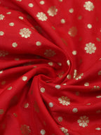 Red Banarasi Silk Zari Booti Design Fabric (0.5 Mtr ) - Luxurion World