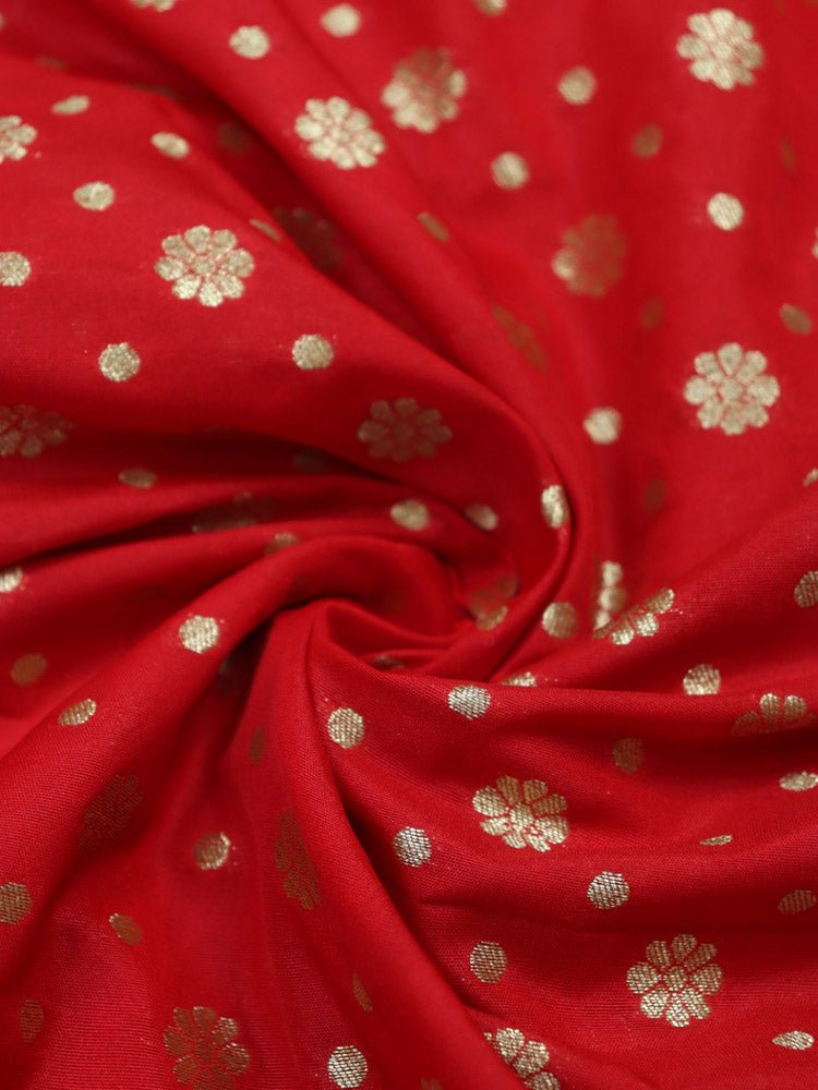 Red Banarasi Silk Zari Booti Design Fabric (0.5 Mtr ) - Luxurion World