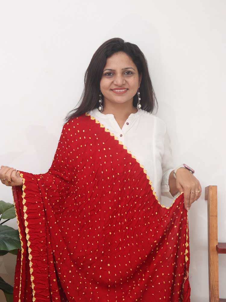 Red Bandhani Modal Silk Dupatta - Luxurion World