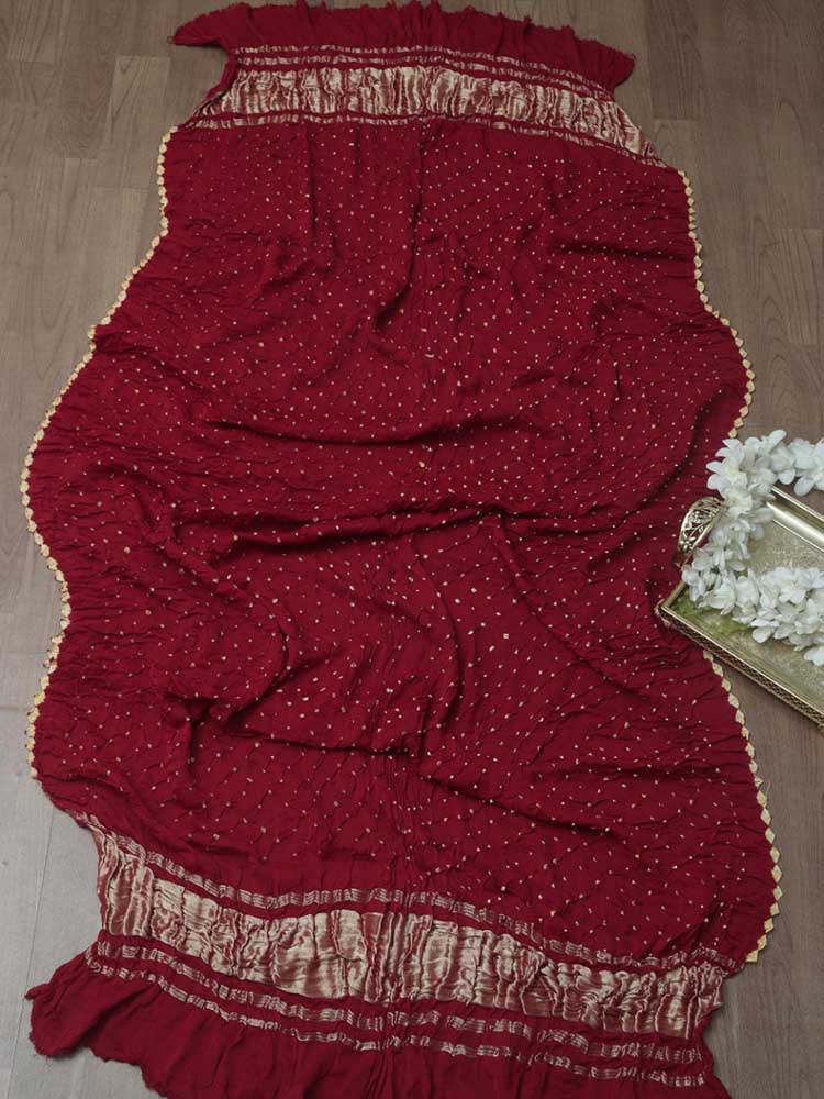 Red Bandhani Modal Silk Dupatta - Luxurion World