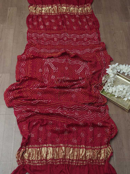 Red Bandhani Gajji Silk Dupatta - Luxurion World