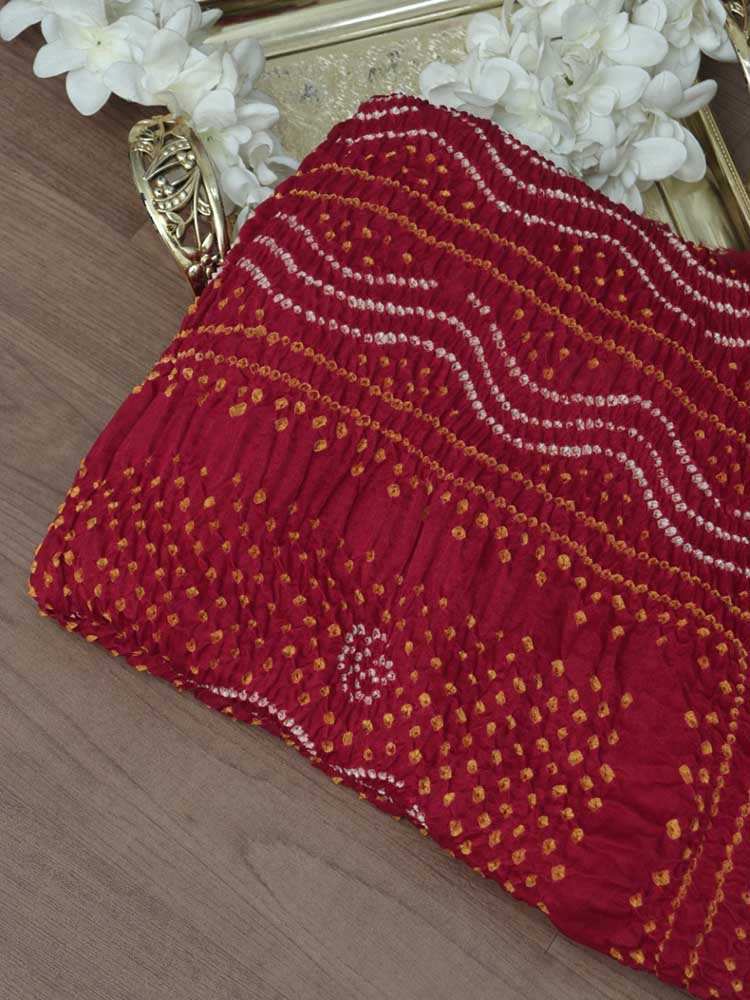 Red Bandhani Gajji Silk Dupatta - Luxurion World