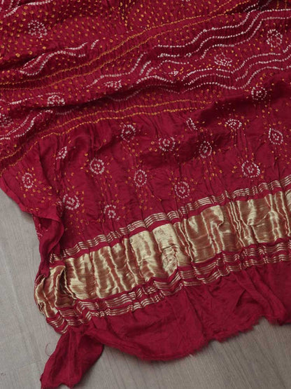 Red Bandhani Gajji Silk Dupatta - Luxurion World