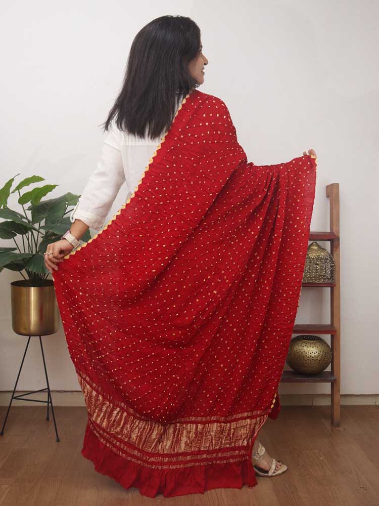 Red Bandhani Modal Silk Dupatta - Luxurion World