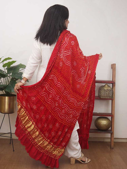 Red Bandhani Gajji Silk Dupatta - Luxurion World