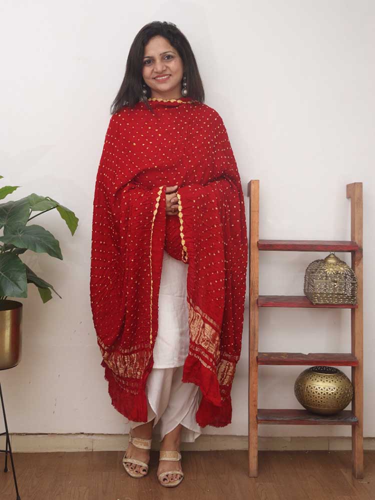 Red Bandhani Modal Silk Dupatta - Luxurion World