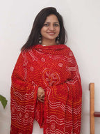 Red Bandhani Gajji Silk Dupatta - Luxurion World