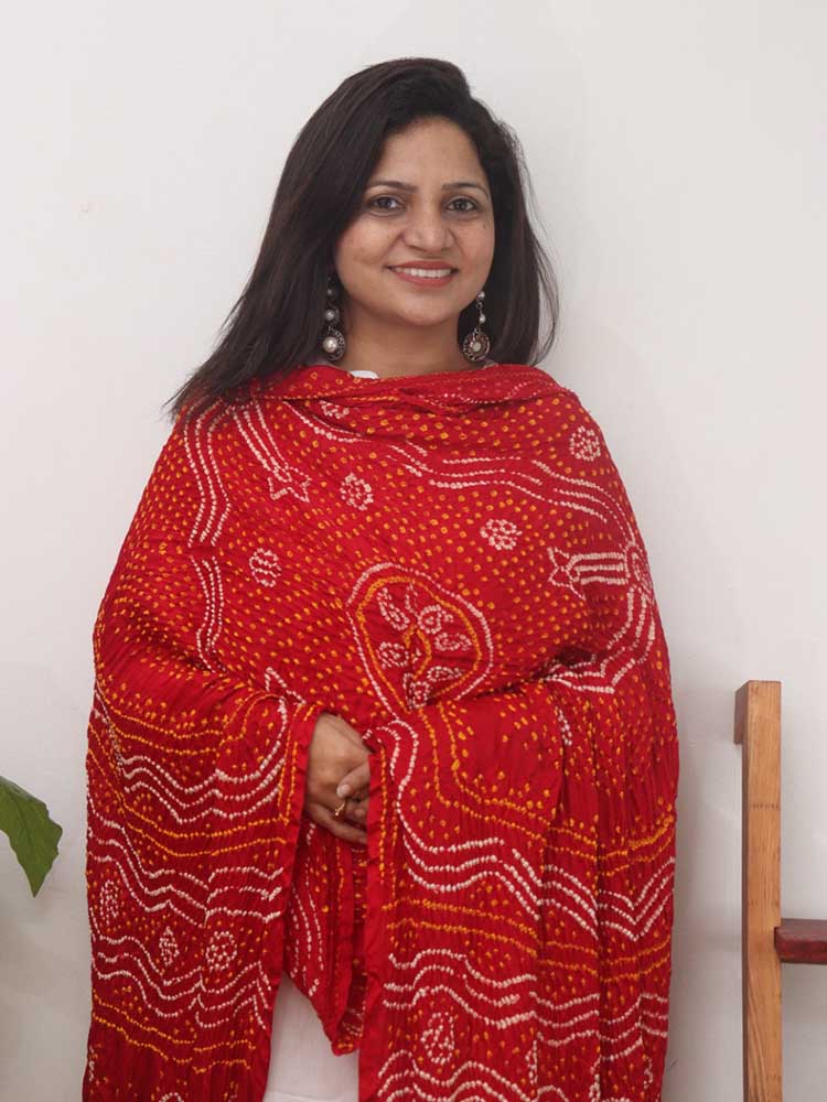 Red Bandhani Gajji Silk Dupatta - Luxurion World