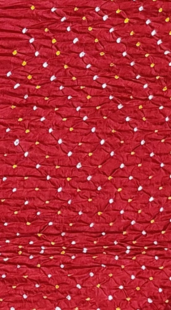 Red Bandhani Pure Gajji Silk Fabric ( 1 Mtr )
