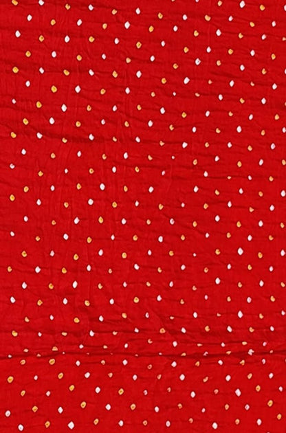 Red Bandhani Pure Gajji Silk Fabric ( 1 Mtr ) - Luxurion World