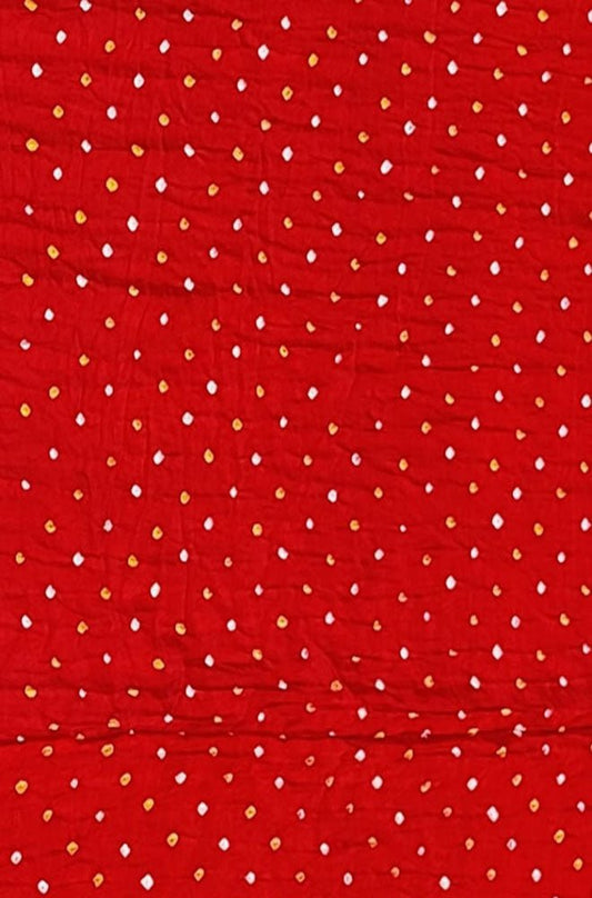 Red Bandhani Pure Gajji Silk Fabric ( 1 Mtr ) - Luxurion World