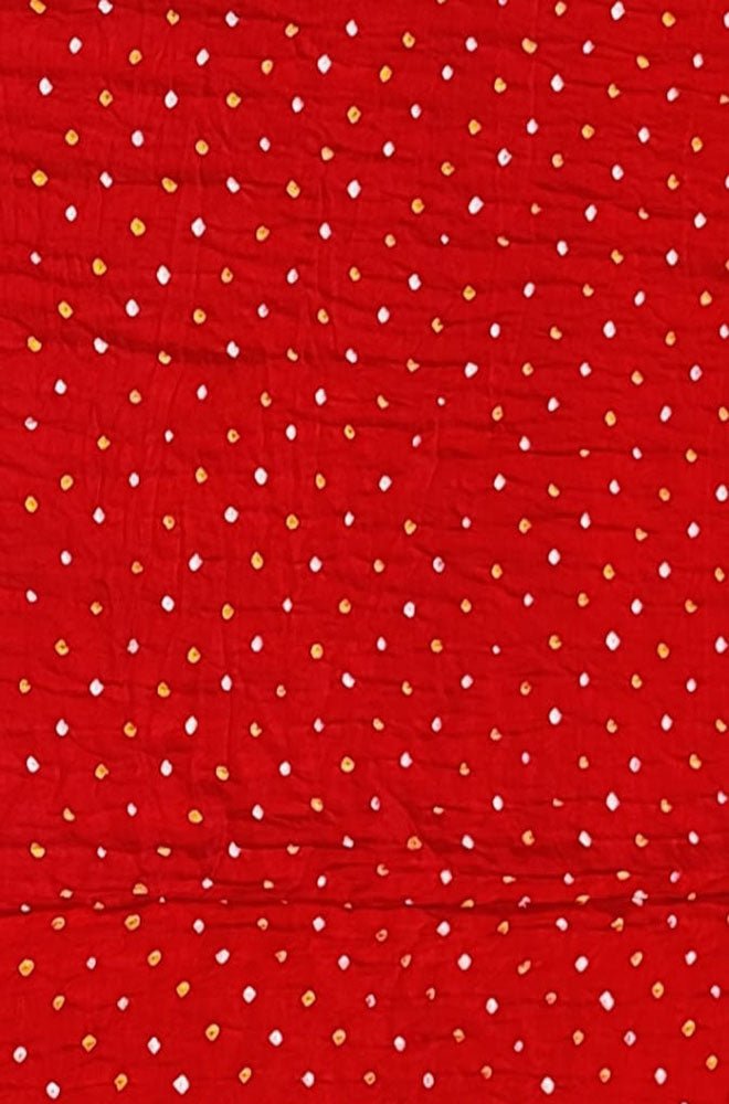 Red Bandhani Pure Gajji Silk Fabric ( 1 Mtr ) - Luxurion World