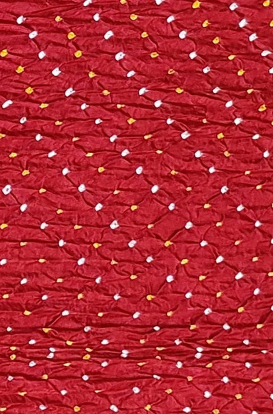 Red Bandhani Pure Gajji Silk Fabric ( 1 Mtr )