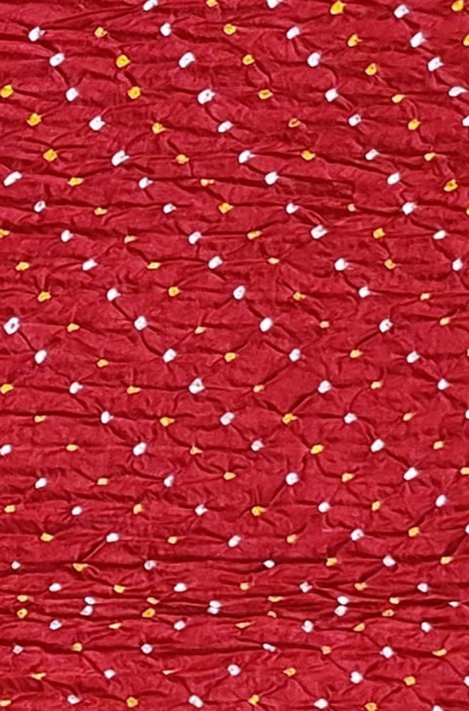 Red Bandhani Pure Gajji Silk Fabric ( 1 Mtr ) - Luxurion World