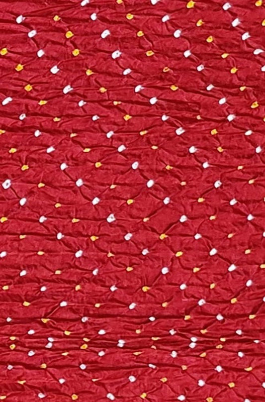 Red Bandhani Pure Gajji Silk Fabric ( 1 Mtr ) - Luxurion World
