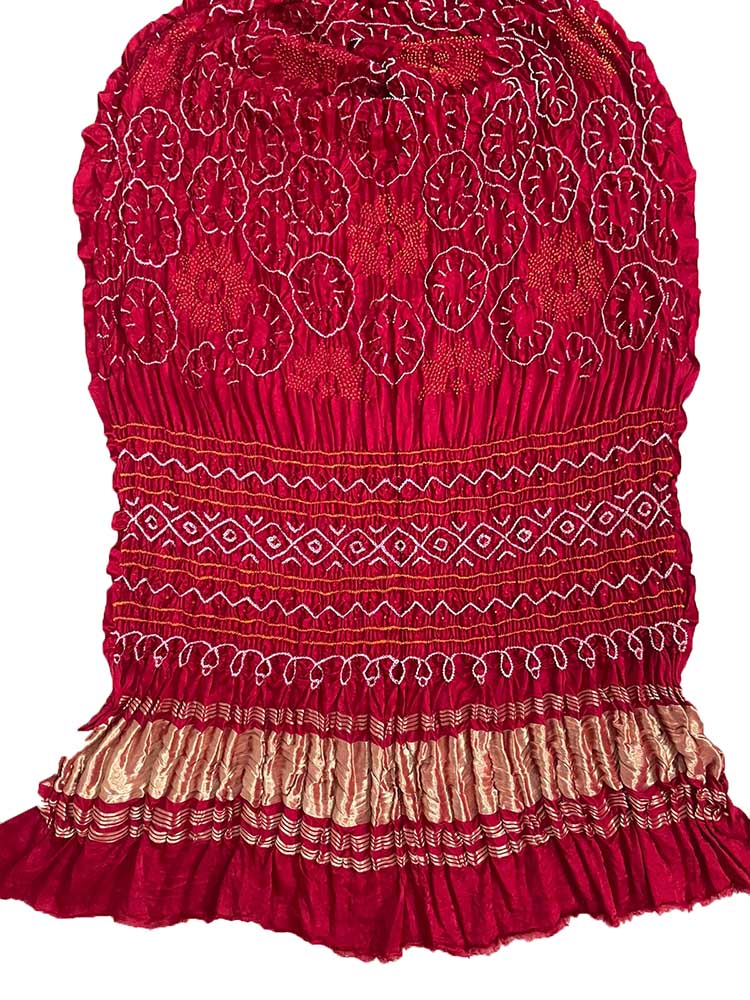 Red Bandhani Pure Gajji Silk Rai Bhandhej Dupatta - Luxurion World