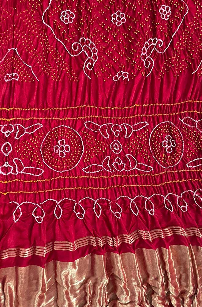 Red Bandhani Pure Gajji Silk Rai Bhandhej Dupatta - Luxurion World