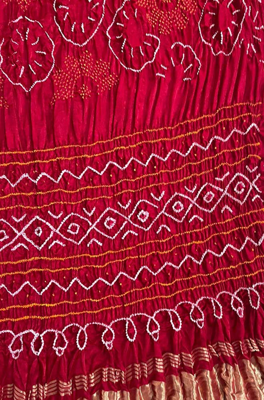 Red Bandhani Pure Gajji Silk Rai Bhandhej Dupatta - Luxurion World