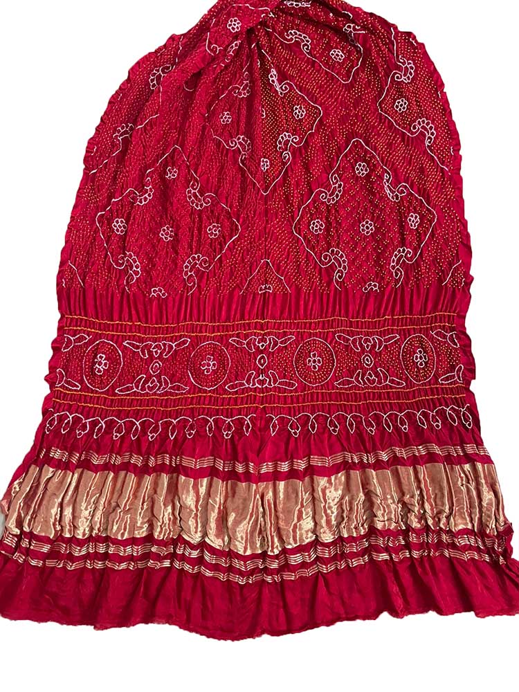 Red Bandhani Pure Gajji Silk Rai Bhandhej Dupatta - Luxurion World