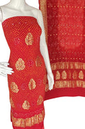 Red Bandhani Pure Georgette Three Piece Unstitched Suit Set - Luxurion World