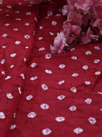 Red Bandhej Cotton Silk Top Fabric ( 0.80 Mtr ) - Luxurion World