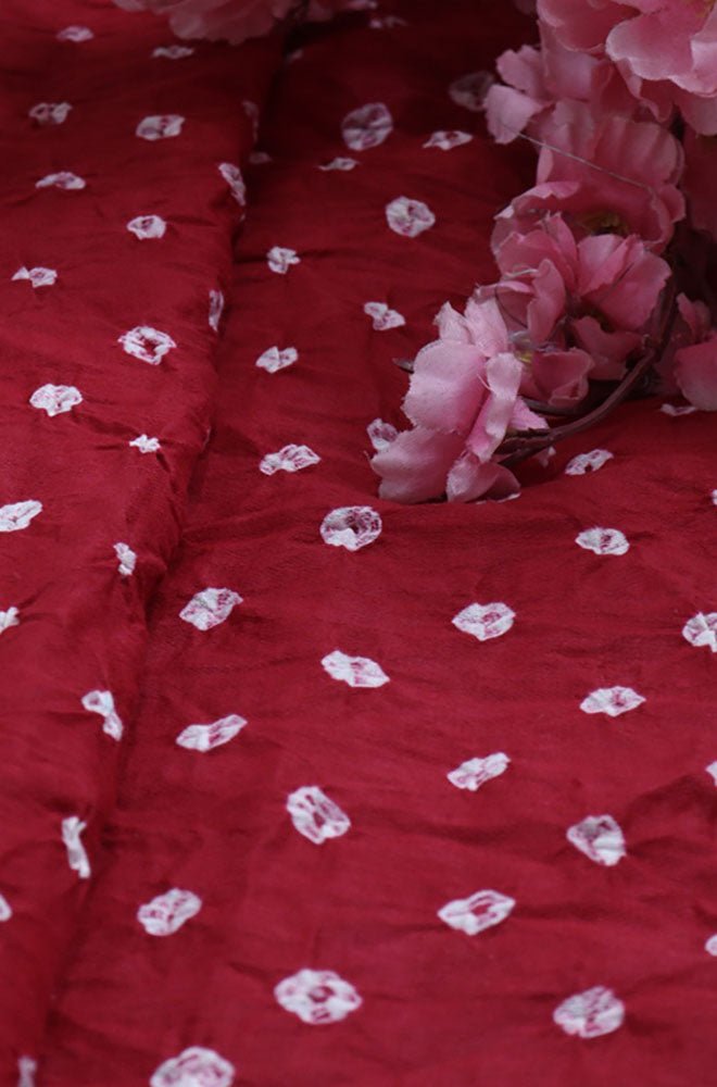 Red Bandhej Cotton Silk Top Fabric ( 0.80 Mtr ) - Luxurion World