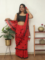 Red Bengal Cotton Polka Dots Saree - Luxurion World