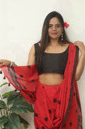 Red Bengal Cotton Polka Dots Saree - Luxurion World