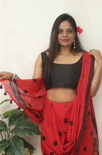 Red Bengal Cotton Polka Dots Saree - Luxurion World
