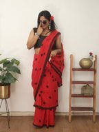 Red Bengal Cotton Polka Dots Saree - Luxurion World